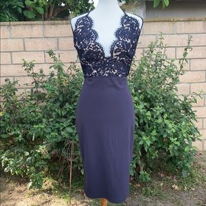 Blue Missguided Eyelash Lace Open Back Midi Dress